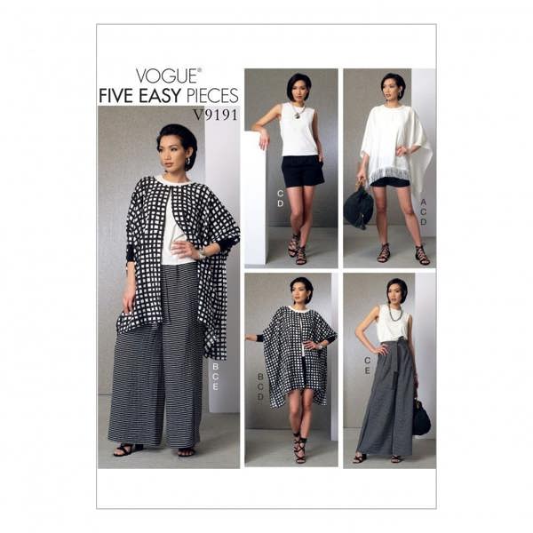 Vogue Sewing Pattern 9191, Trousers, Ponchos, Shorts, Tops for Women, Y (XSM-SML-MED) - Easy