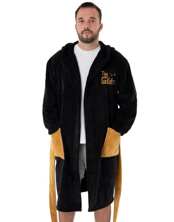 The Godfather Mens Black Hooded Bathrobe
