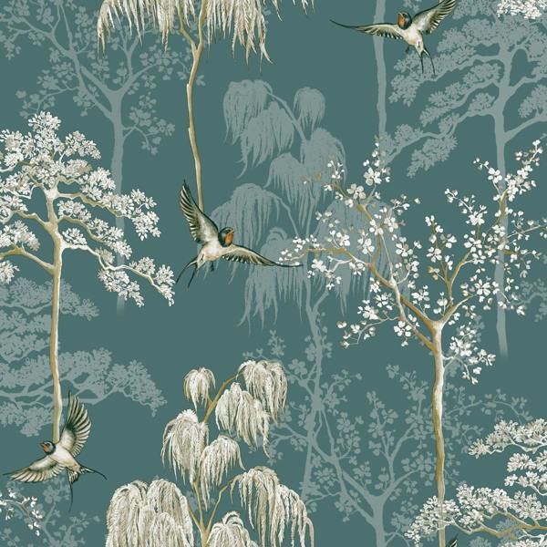World Of Wallpaper Japanese Garden Wallpaper - Teal - 