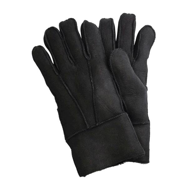 Unisex Suede Leather Shearling Wool Lined Thermal Gloves - Black - Infinity Leather - 3