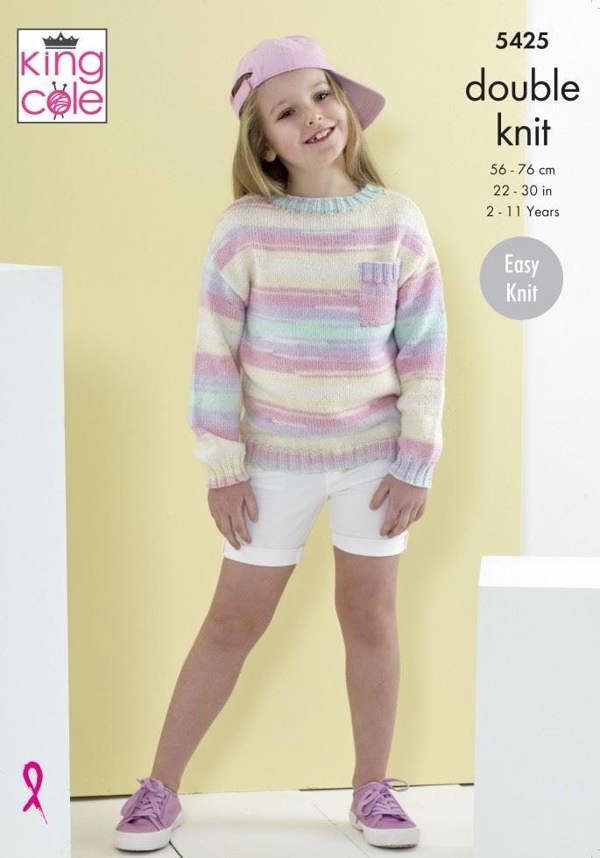 King Cole Beaches DK Knitting Pattern 5425, Sweaters for Kids, 2 - 11 Years - Easy