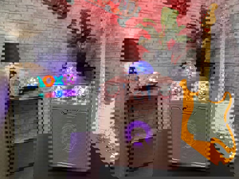 N-Gear | Disco Star 710 Space Pink Bluetooth Speaker Karaoke Set Party Box with Star Projector & 2 Microphones