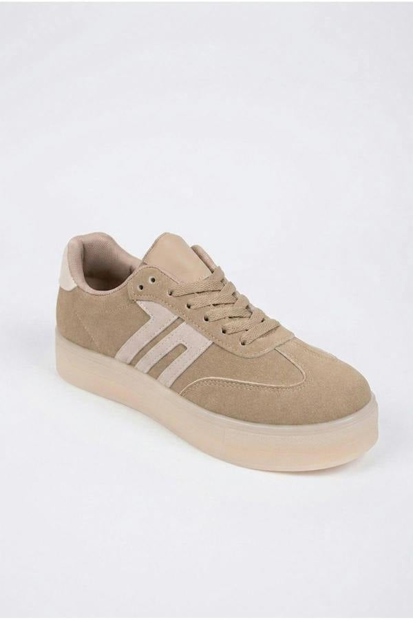 Genevieve Suede Effect Two Tone Trainers | colour:BEIGE