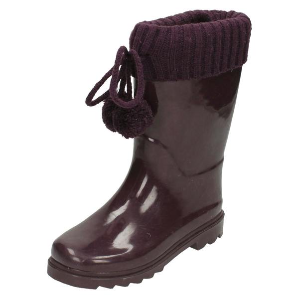 Spot On Girls Spot On Knitted Collar Wellington Boots
