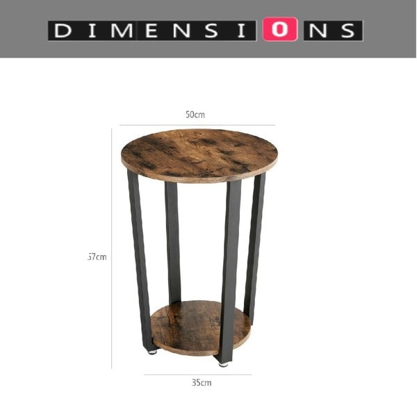Modcraft Round Industrial Side Table – Rustic Brown & Black Steel Frame for Living Room & Bedroom
