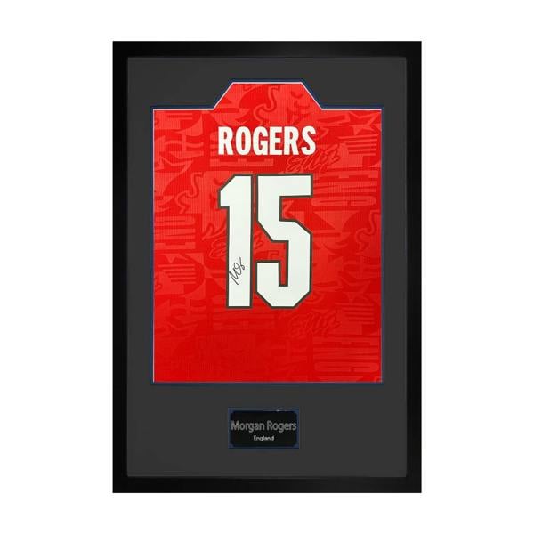 Morgan Rogers Signed England Away Shirt Premium Frame