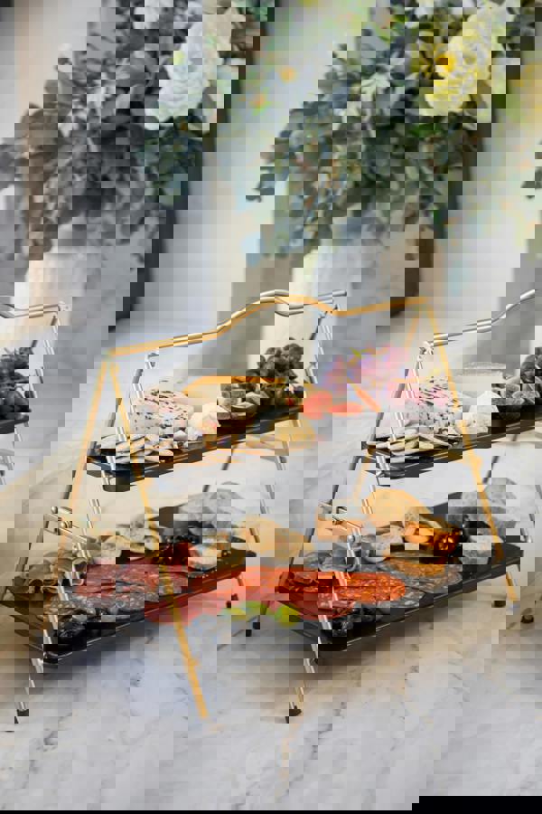 Artesà 2 Tier Gold and Black Metal Serving Stand, 39.3 x 26cm