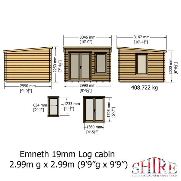 Shire Emneth 10x10 Pent Log Cabin 19mm interlock  Cladding