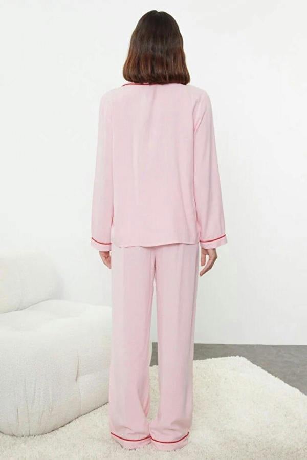 WOVCOR 2-Piece Heart Embroidered Viscose Woven Pajama Set