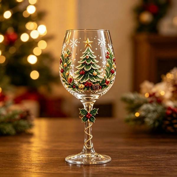 Leaper Christmas Glass Art Goblet Gift Set