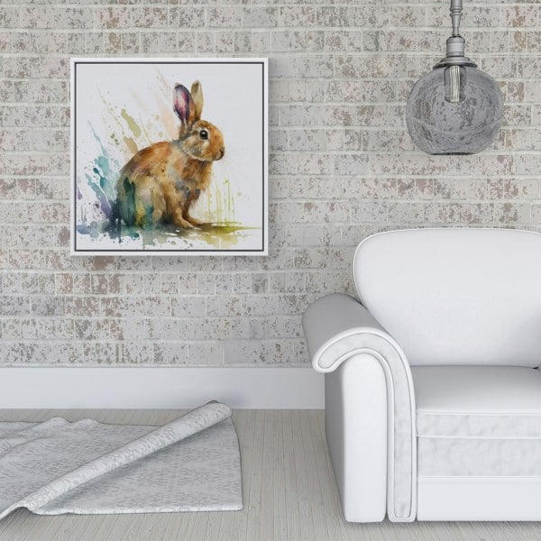 Warren Reed Rabbit Splash Watercolour Framed Canvas