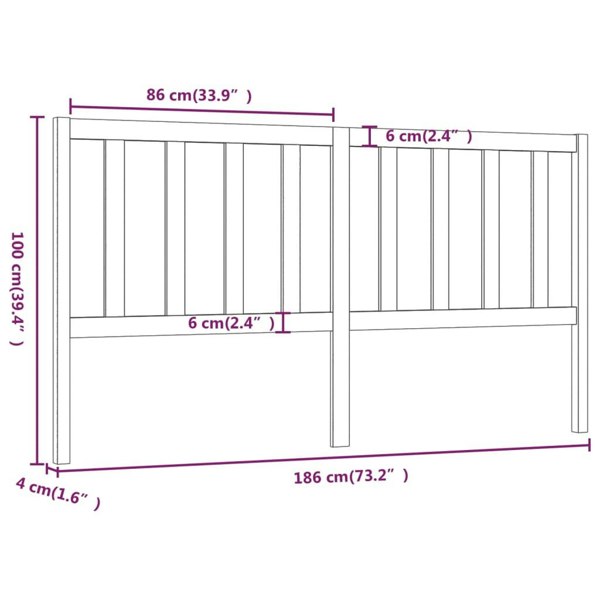 Berkfield Bed Headboard Honey Brown 186x4x100 cm Solid Wood Pine