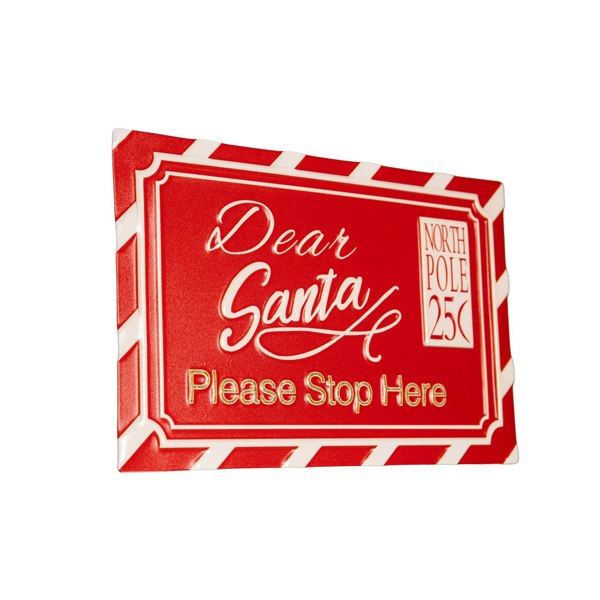 Samuel Alexander 29cm Red and White Dear Santa Stop Here Hanging Metal Sign Christmas Decoration