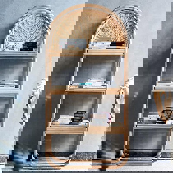 Derek Rattan Bookcase, Shelving Unit, Oak-Weilai Concept-Weilai Concept