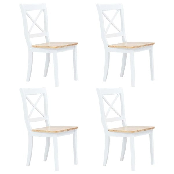 Berkfield Dining Chairs 4 pcs White and Light Wood Solid Rubber Wood