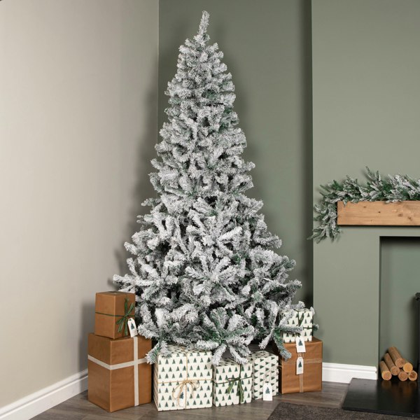 Samuel Alexander 8ft (2.4m) Snow Flocked Artificial Christmas Tree with Green Metal Stand and 1017 Tips
