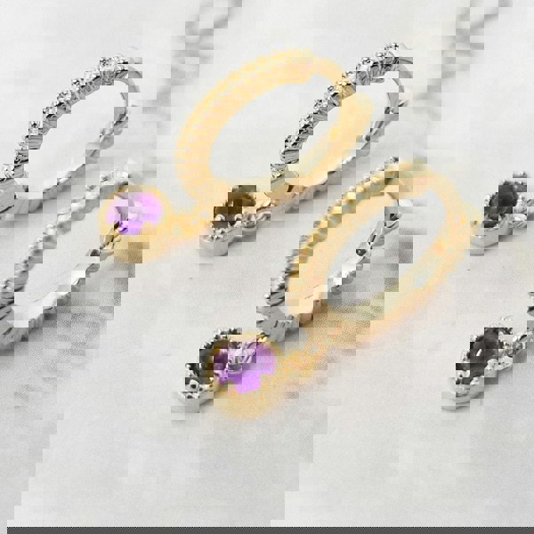 18ct Gold Vermeil Plated Amethyst Hoop Huggies