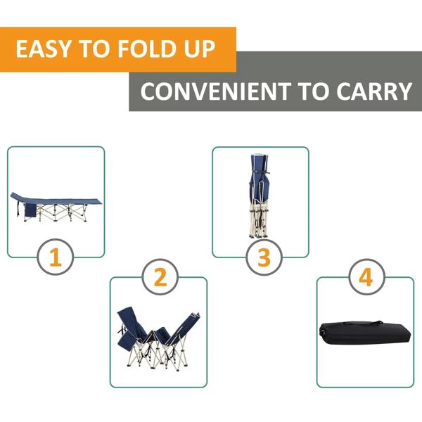 Folding camping cot with carry bag and folded design for easy transport