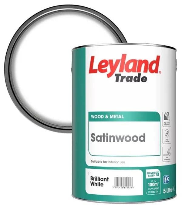 Leyland Trade Satinwood Paint Brilliant White 5L Pack of 2