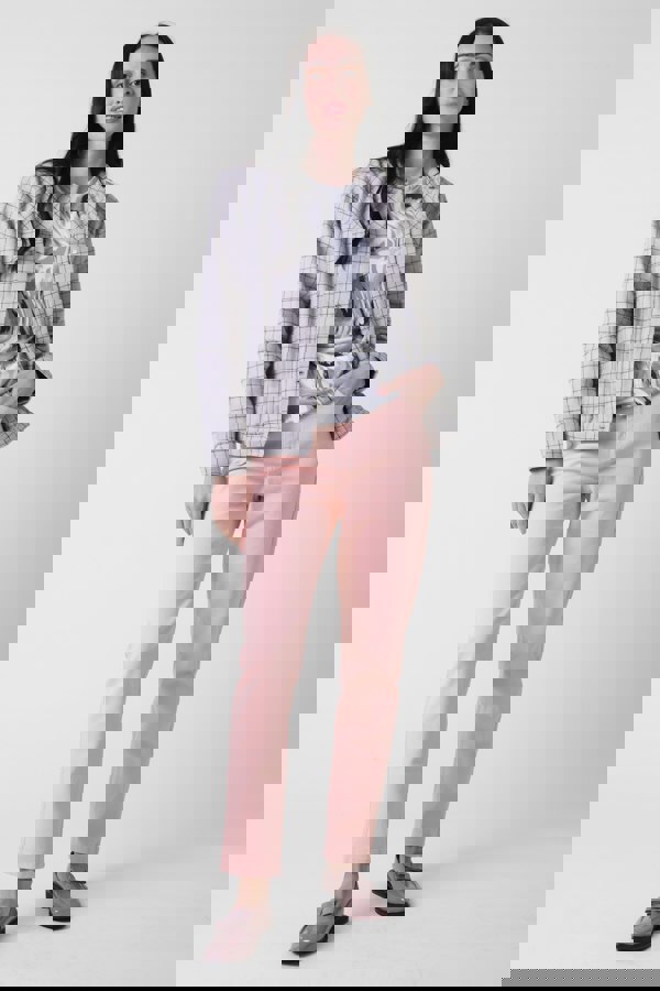 ENORSIA Womens White Stripe Pattern Cropped Jacket