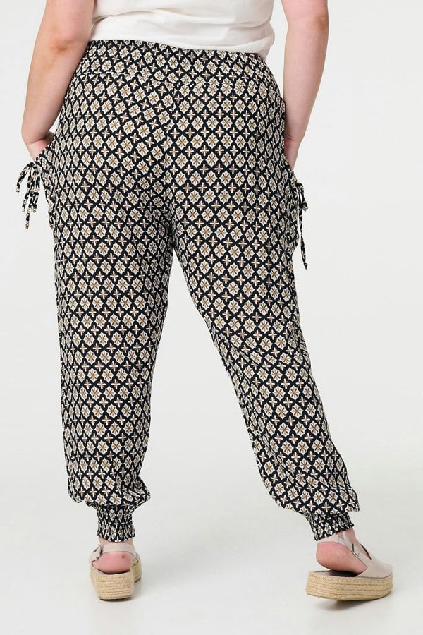 Black | Mosaic Print Shirred Harem Pants