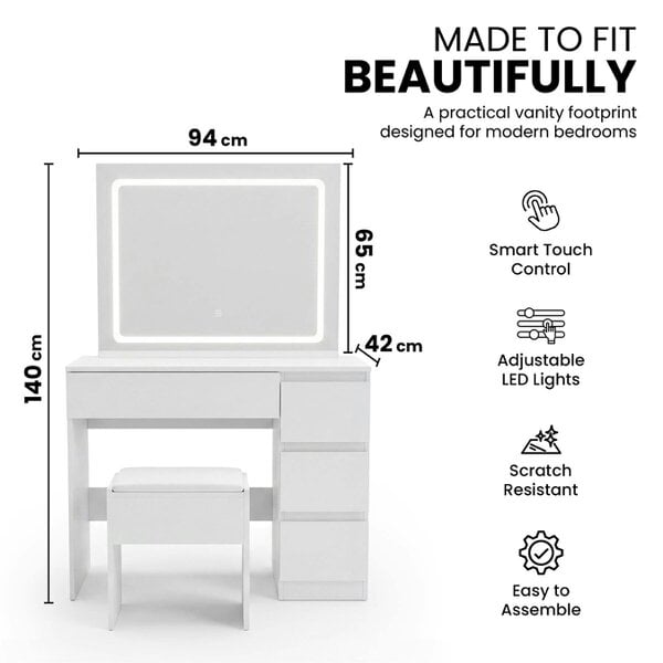 Kosy Koala Modern Dressing Table with LED Lights Mirror Vanity Makeup Desk Stool Set