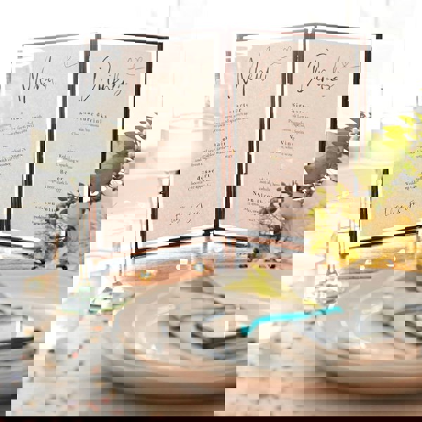 Paper High Antique Brass Recycled Glass Folded Double Photo Frame