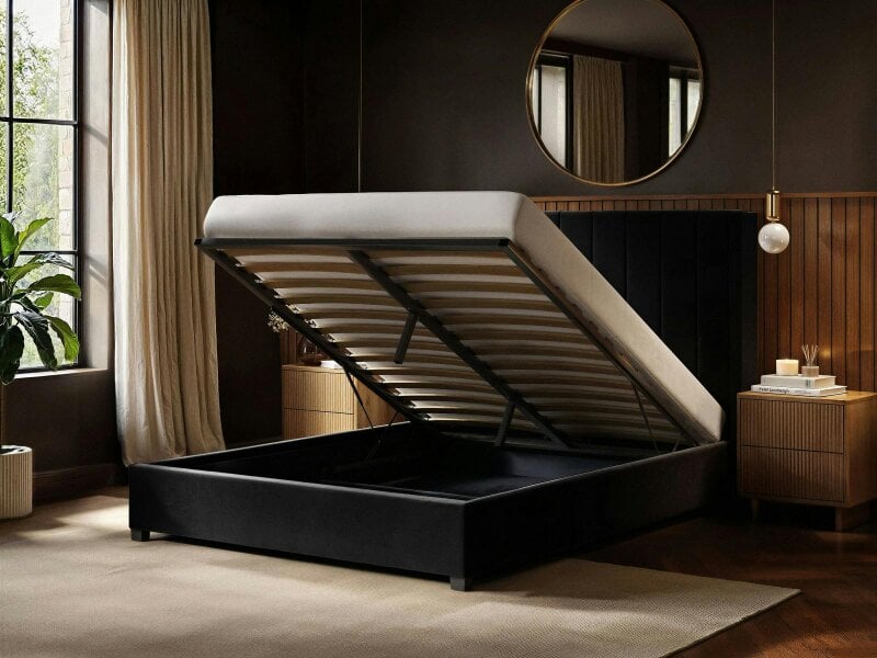Flair Tiggy Ottoman Bed with Winged Headboard Black Velvet