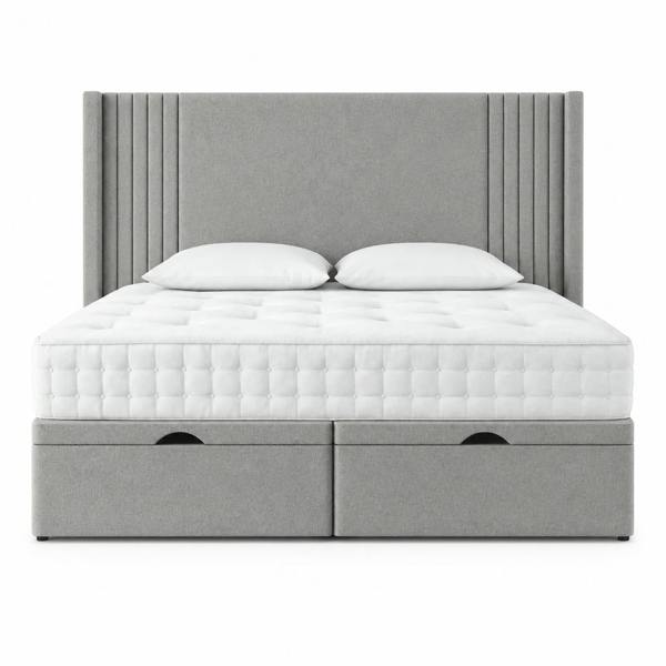 Great British Beds Oxford Winged Divan Ottoman Bed - Silver Plush