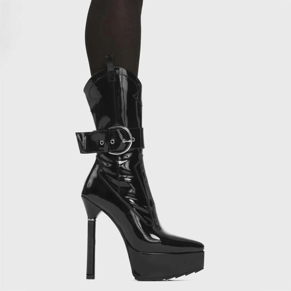 Lamoda Keep Waitin' Platform Calf Boots in BlackPAT for Women Stylish Look