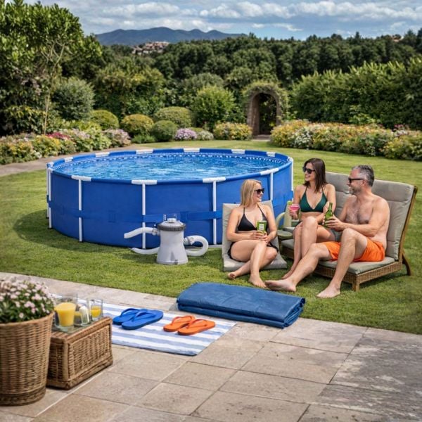 Intex 10FT Metal Frame Swimming Pool With Filter Pump and Solar Cover