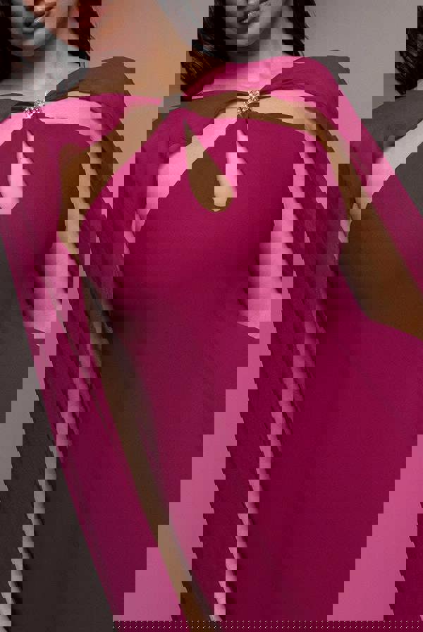 Multiway Cape Chiffon With Embellished Trim Maxi Dress - Magenta DR4924