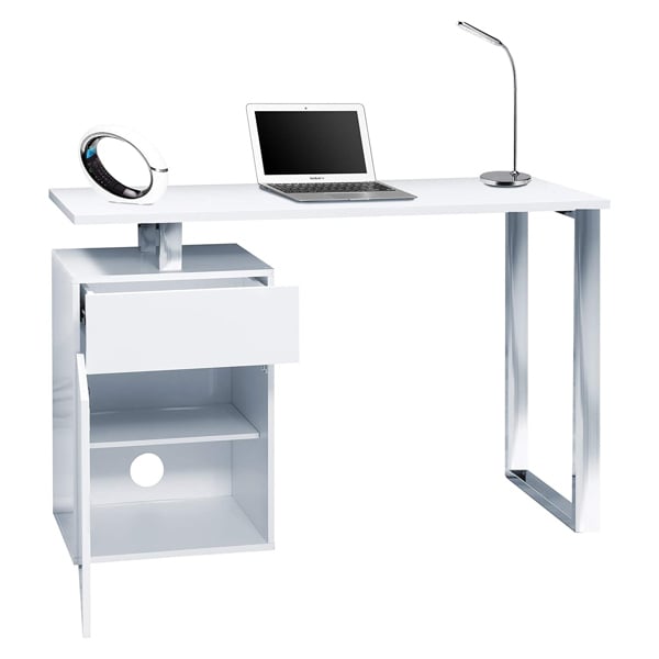 Centurion Supports CALISTA Gloss White with Brushed Steel Legs 3-Drawer Contemporary Home Office Computer Desk