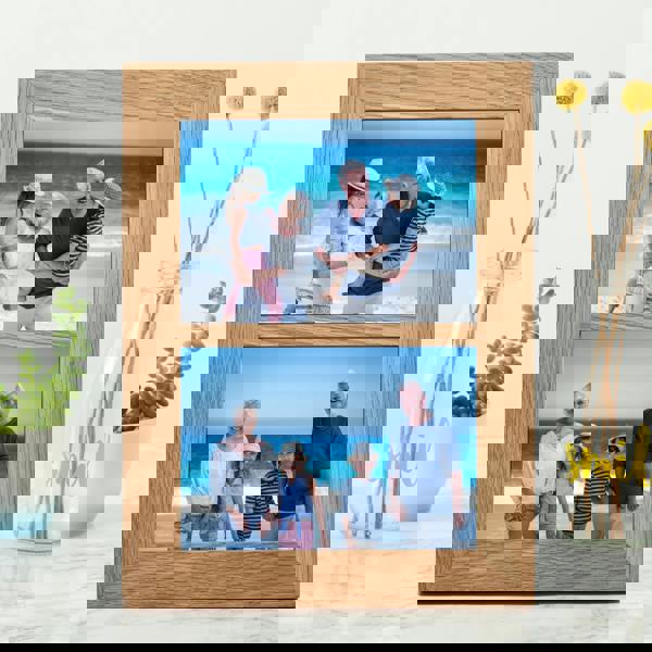 MijMoj Design Solid Oak Double Picture Frame - Twin Aperture for 6x4" or 7x5" Prints