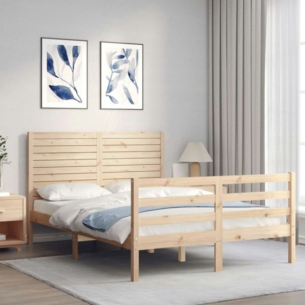 Berkfield Bed Frame with Headboard Small Double Solid Wood