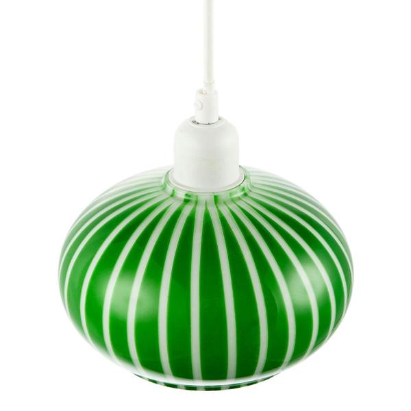 Bright Emerald Green and White Striped Glass Pendant Lighting Shade Image 4