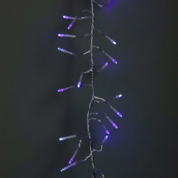Samuel Alexander 9.3m 720 LED Christmas Cluster String Lights with Timer in Blue, Purple & White on Clear Cable