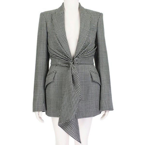 Alexander McQueen black white grey trouser suit with draped jacket blazer