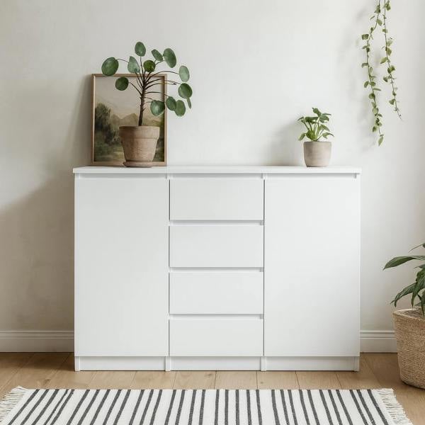 Wyld Haus Budapest White Wooden Sideboard 4 Drawers 2 Doors