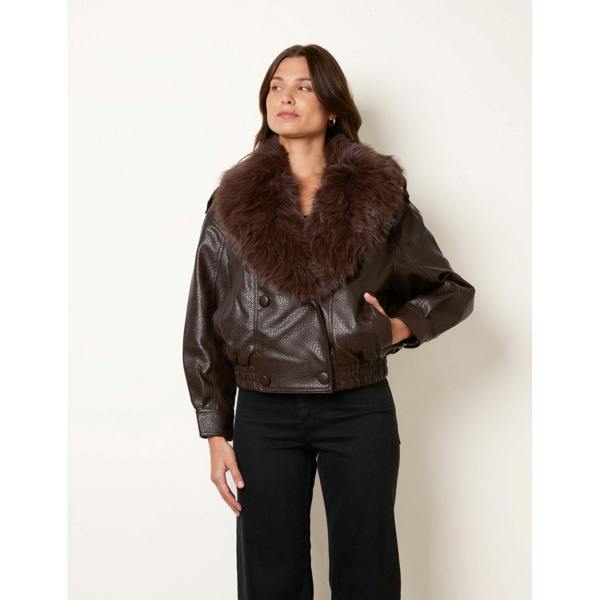 Blue Vanilla Faux Fur Collar Button Up Jacket