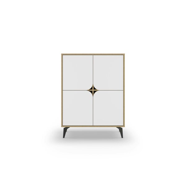 Decortie Modern Spark Cabinet 4-Doors Storage Engineered Wood Display Unit with Black Metal Legs 90(W)cm Oak