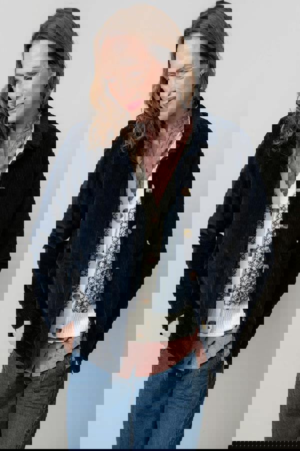 Lily & Me Ash Stretch Cotton Jumbo Cord Jacket Navy