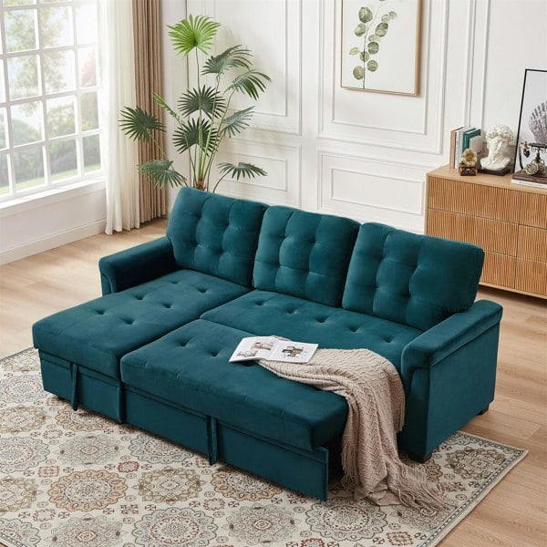 Furniture One L Shapred Corner Sofa Bed with Storage, Padded Sectional Transformable Sofa & Reversible Storage Chaise