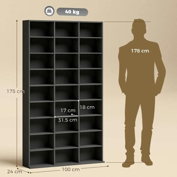 Bobobiy 835 CD/500 DVD Storage Unit, Blu-ray Media Storage Shelf with 27 Compartments and 21 Adjustable Shelves, Black