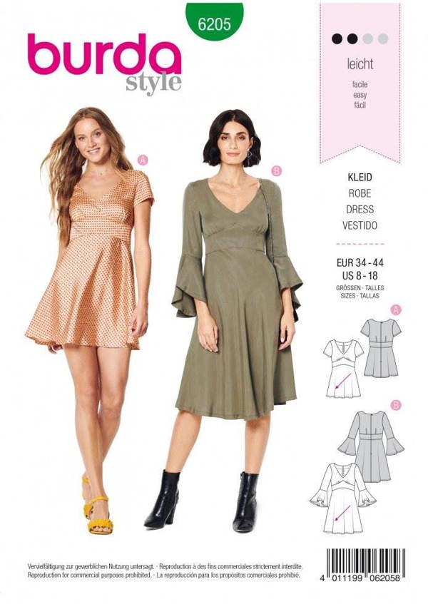 Burda Sewing Pattern 6205 Dresses For Women, Sizes 8-18 - Easy