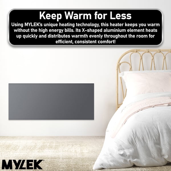 MYLEK Electric Radiator Panel Heater Grey WIFI Smart APP Eco 2000W Bathroom Safe Wall Mounted Timer Thermostat