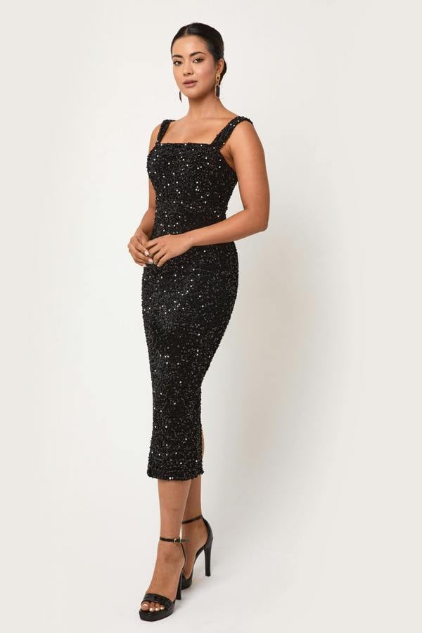 LuvForever Elis - Black Sequin Midi Dress