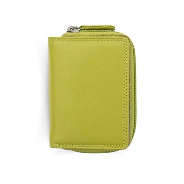 front view of green small soft leather purse katie london