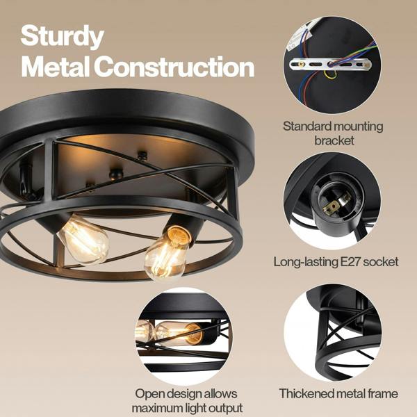 Emitto Ceiling Lights E27 Metal Cage 90° Adjustable Heads Kitchen Fixture Black