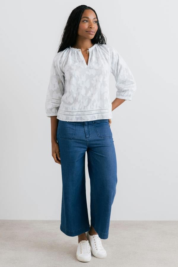 Lily & Me Zoe Cotton Jacquard Blouse Laurel